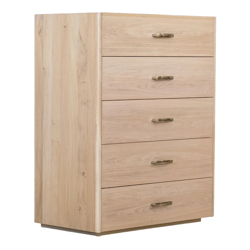 Commode à 5 tiroirs en placage de chêne naturel - Samantha