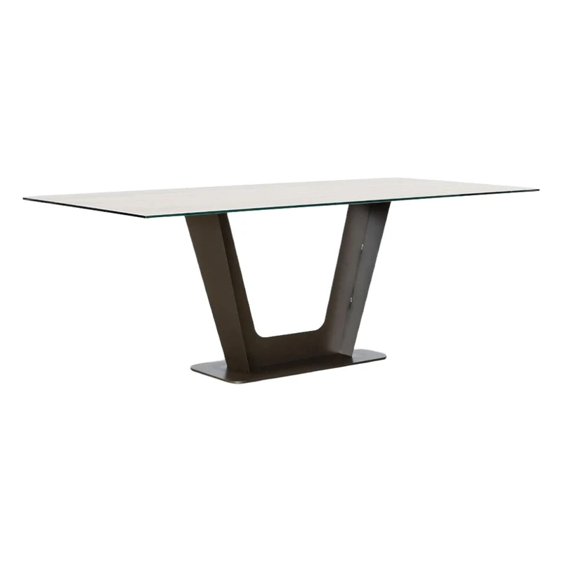 Table de salle à manger rectangulaire en porcelaine italienne crème et métal bronze - Amélia