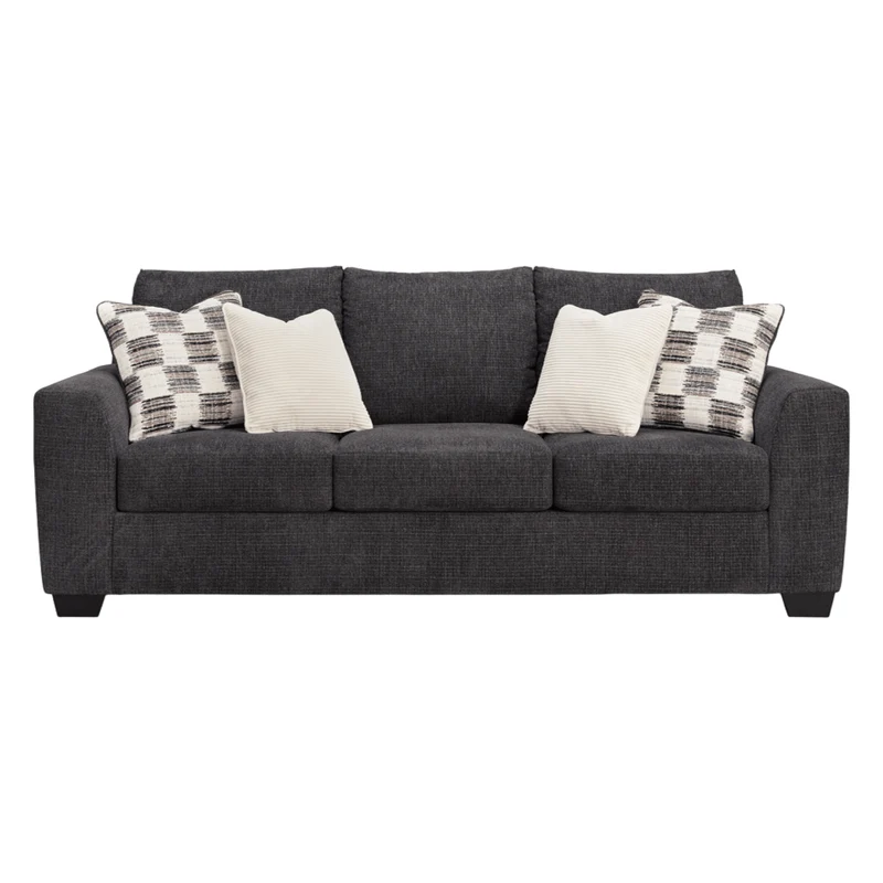 Sofa en tissu noir ébène avec coussins - Loreo