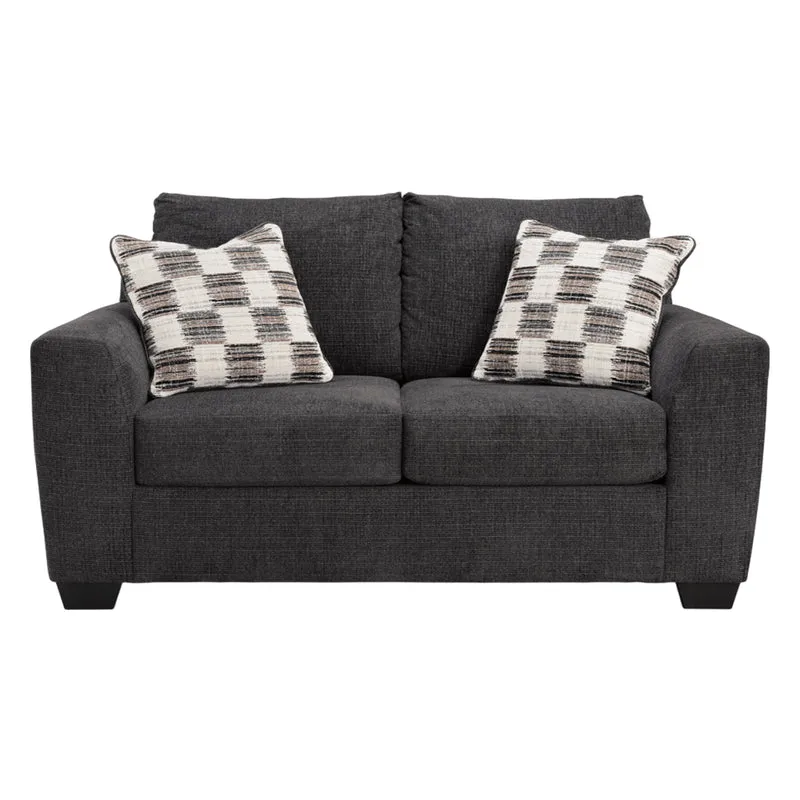 Causeuse en tissu noir ébène avec coussins - Loreo