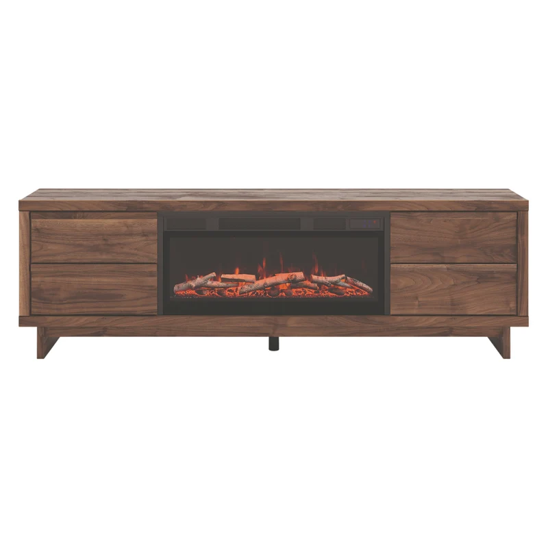 Meuble de télévision XL en bois/MDF brun avec foyer électrique - Zadilyn