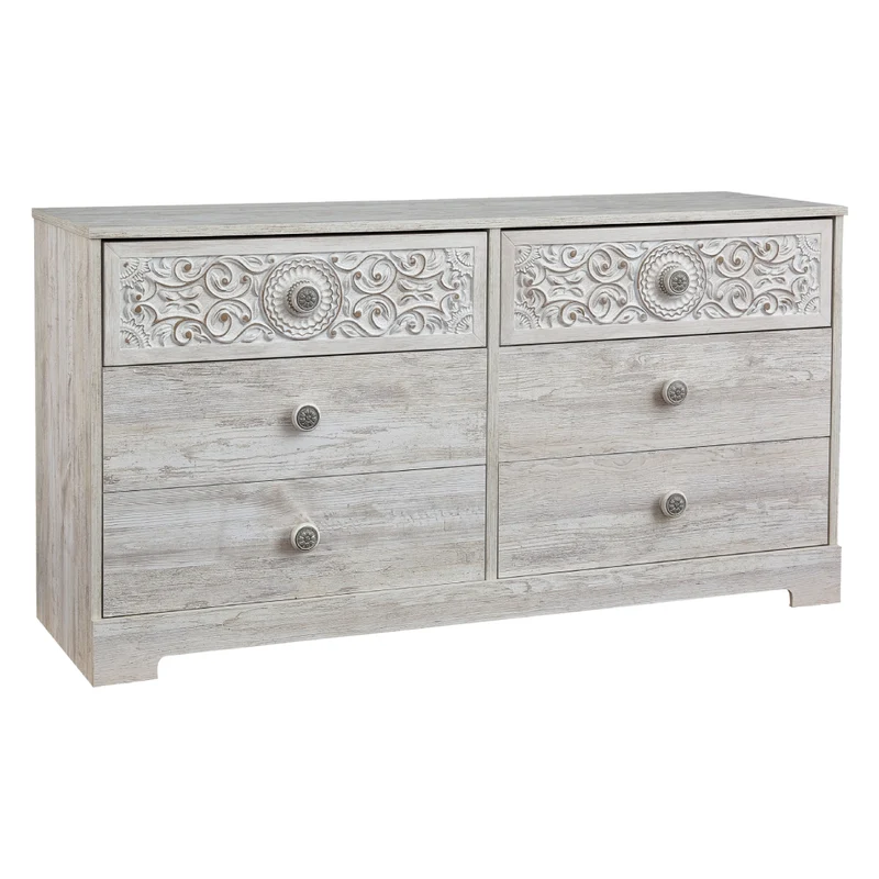 Bureau à 6 tiroirs en bois/MDF blanc usé - Paxberry