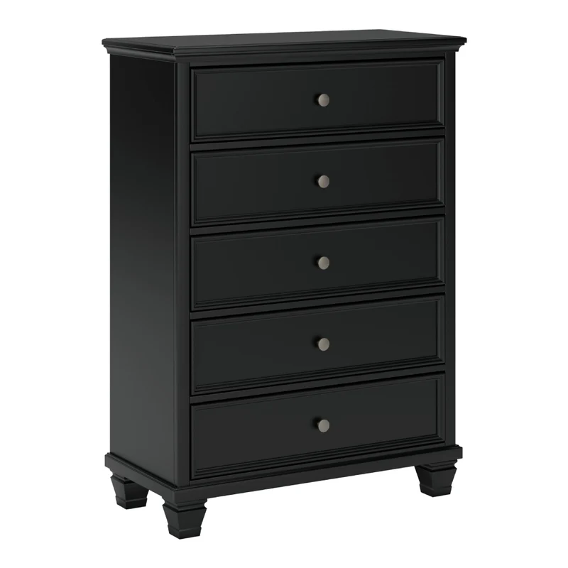 Commode à 5 tiroirs en bois/placage noir - Lanolee