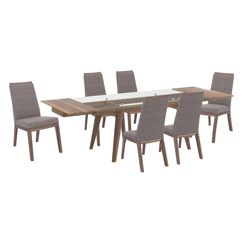 Ensemble de salle à manger avec 6 chaises rembourrées en tissu gris - Chai & Jane