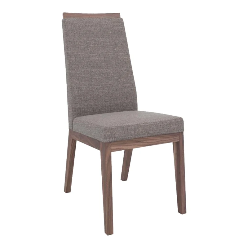 Chaise de salle à manger rembourrée en tissu gris et en bois de noyer fumé - Jane