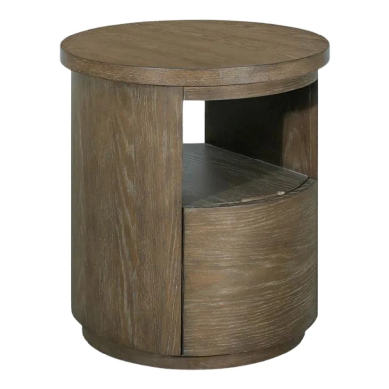 Table de bout en bois/placage de chêne brun grisâtre avec 1 tiroir - Bosley
