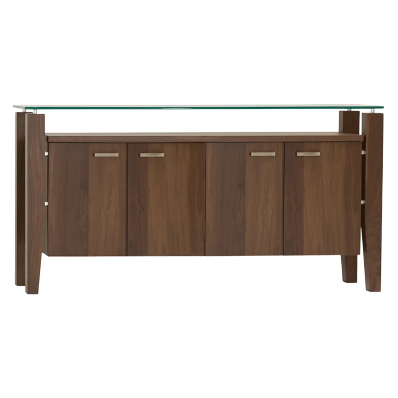 Buffet en verre et bois de noyer fumé avec 4 portes - Mika