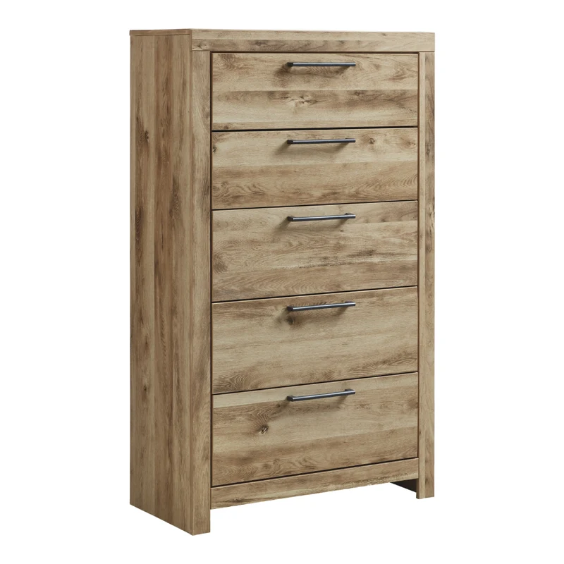 Commode à 5 tiroirs en bois/placage brun clair - Hyanna