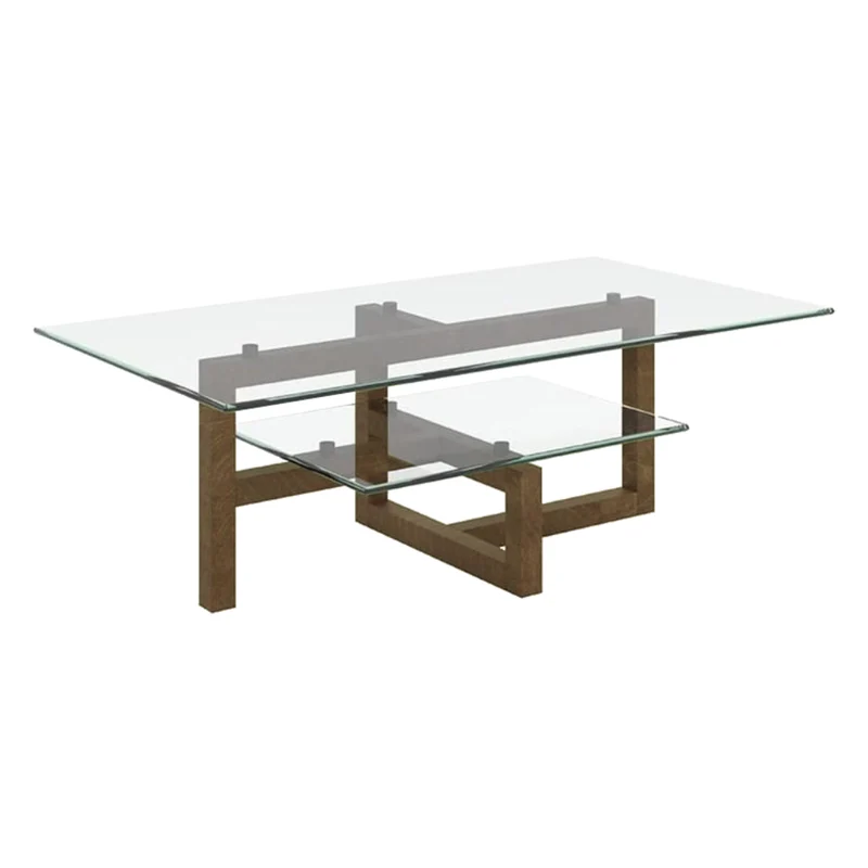 Table basse en verre et bois de noyer - Tekno