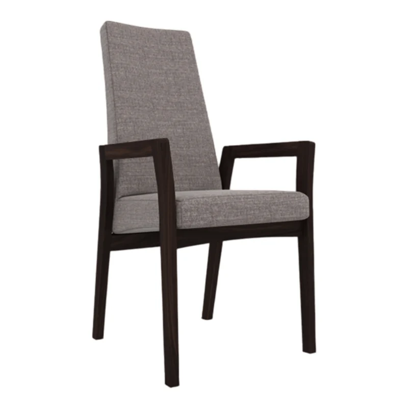 Chaise de salle à manger rembourrée en tissu gris et en bois de merisier - Dad
