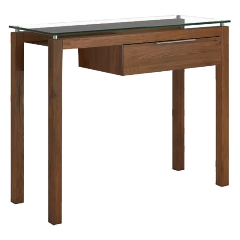 Table console en verre et bois de noyer avec 1 tiroir - Sara
