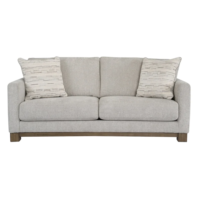 Sofa condo en tissu gris pâle avec coussins - MarinaMae