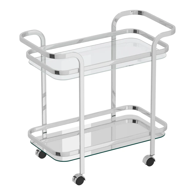 Chariot de bar mobile en verre et métal chromé à 2 niveaux - Zedd
