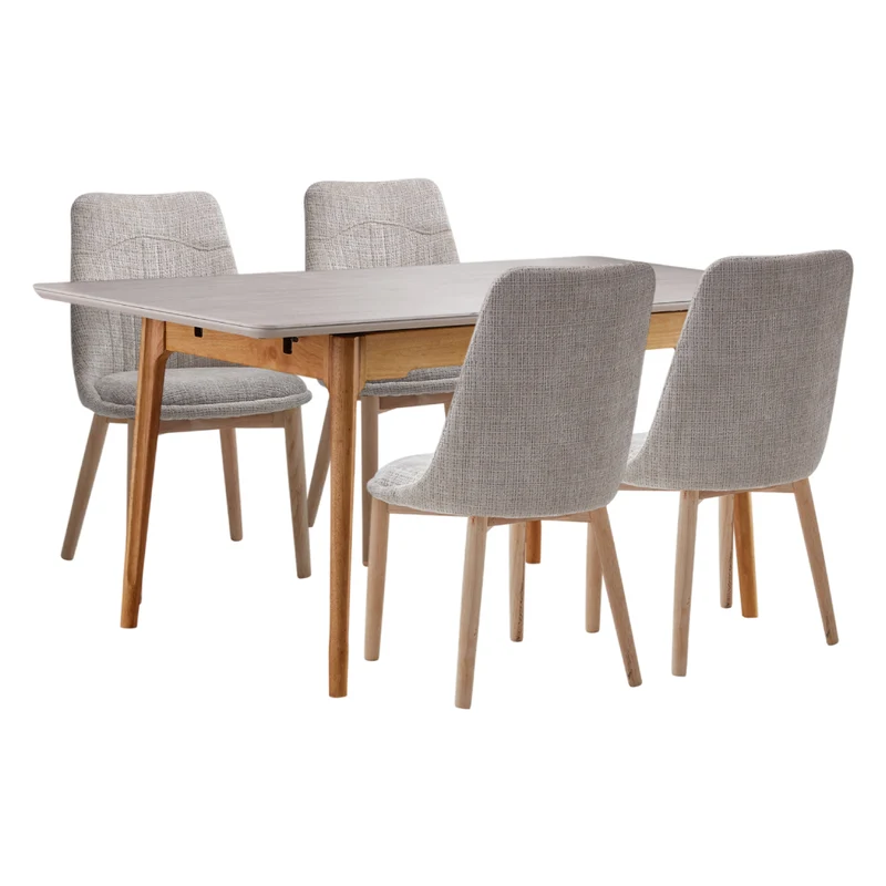 Ensemble de salle à manger avec 4 chaises rembourrées en tissu crème - Valencia