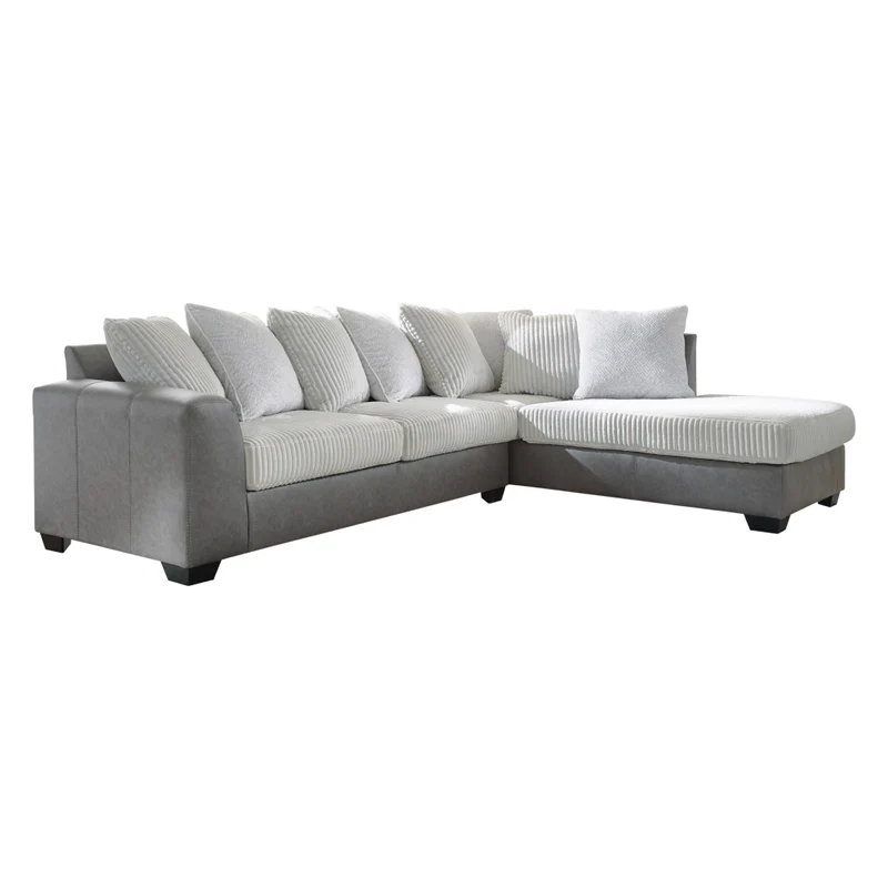 Sectionnel 2 pièces en tissu blanc/aspect cuir gris avec chaise longue et coussins - Clairette Court