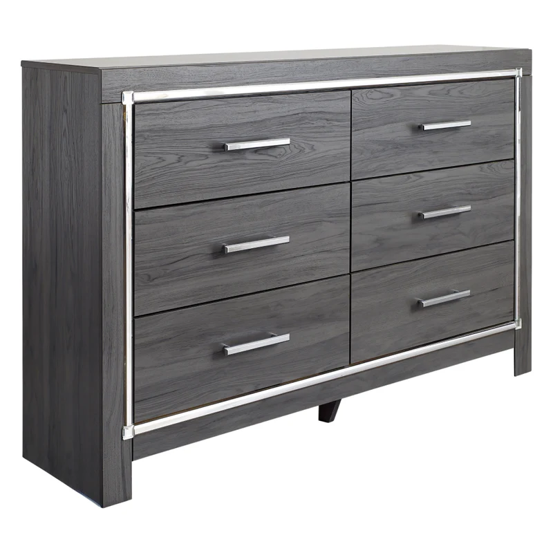 Bureau à 6 tiroirs en bois/MDF gris - Lodanna