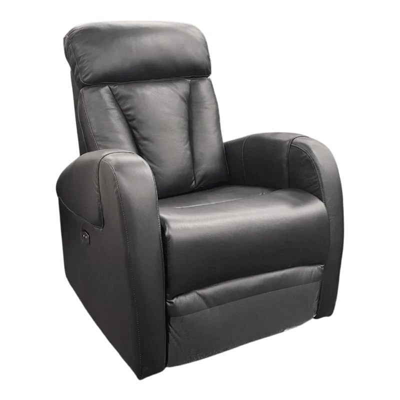 Fauteuil berçant, pivotant et inclinable motorisé en cuir noir - Genève