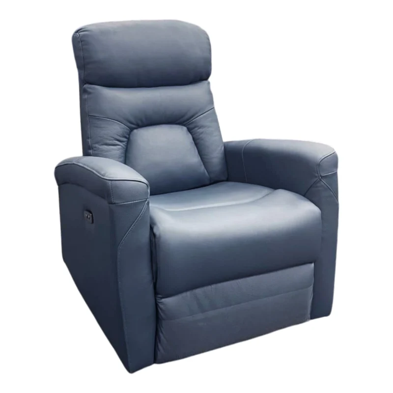 Fauteuil pivotant et inclinable motorisé en cuir bleu - Amsterdam