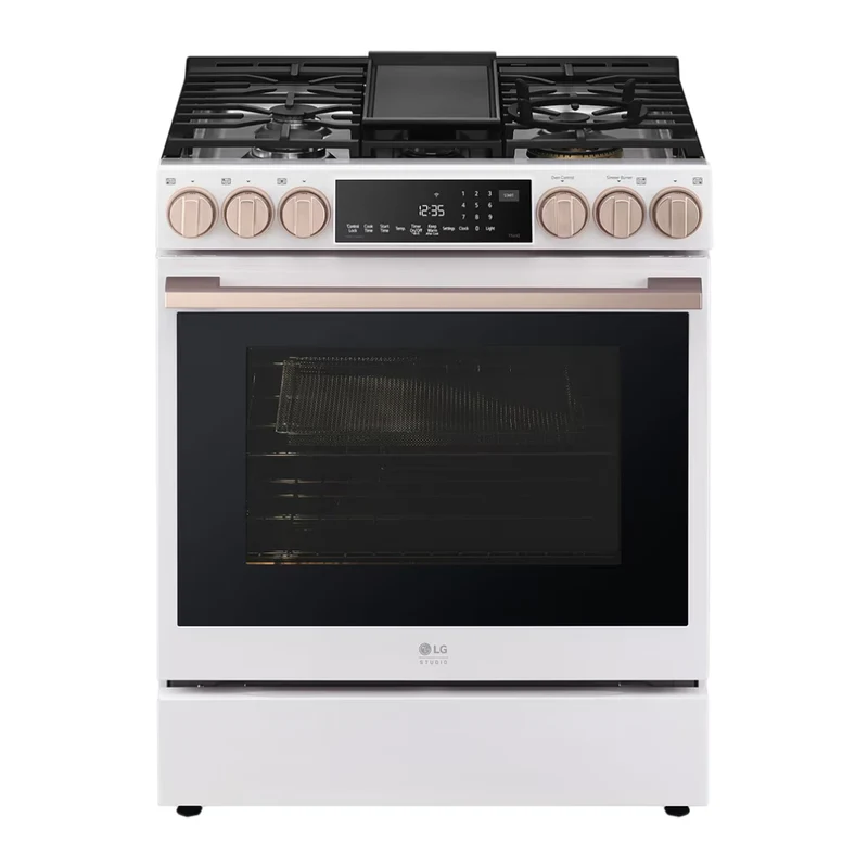 Cuisinière au gaz encastrable 30 po, 6,3 pi³ Blanc avec Convection ProBake® et plaque de cuisson intégrée - White Essence