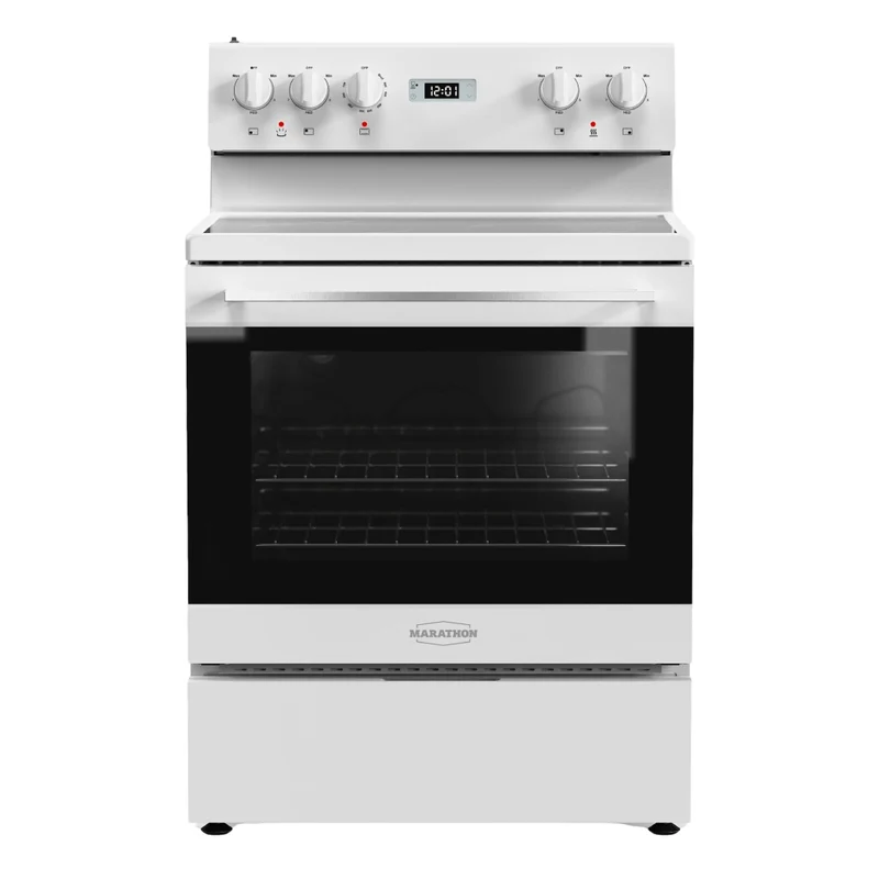 Cuisinière électrique 30 po, 4,8 pi³ Blanc avec Vitrocéramique et Nettoyage à la vapeur