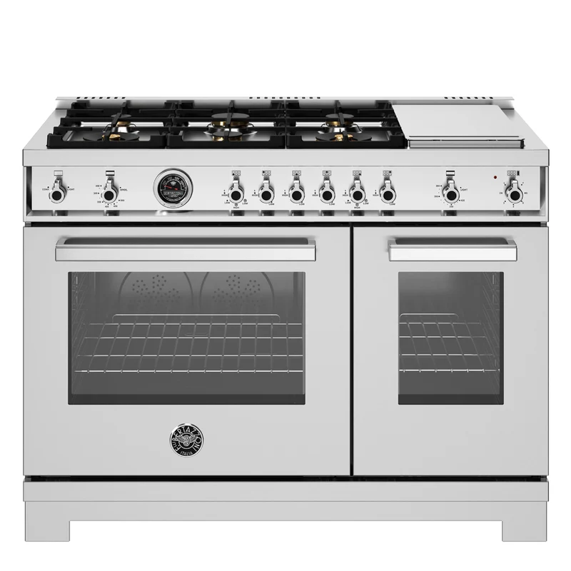 Cuisinière double au gaz 48 po, 4,7 PI³ / 2,4 pi³ avec plaque de cuisson intégrée - Série Professional