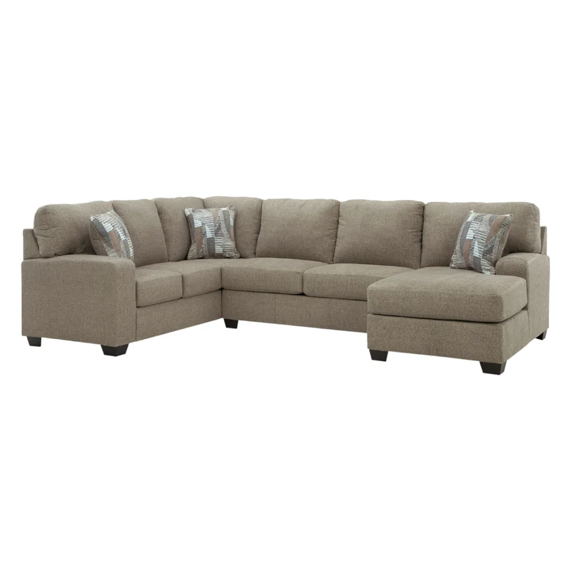 Sectionnel 3 pièces en tissu beige avec chaise longue et coussins - Newellen