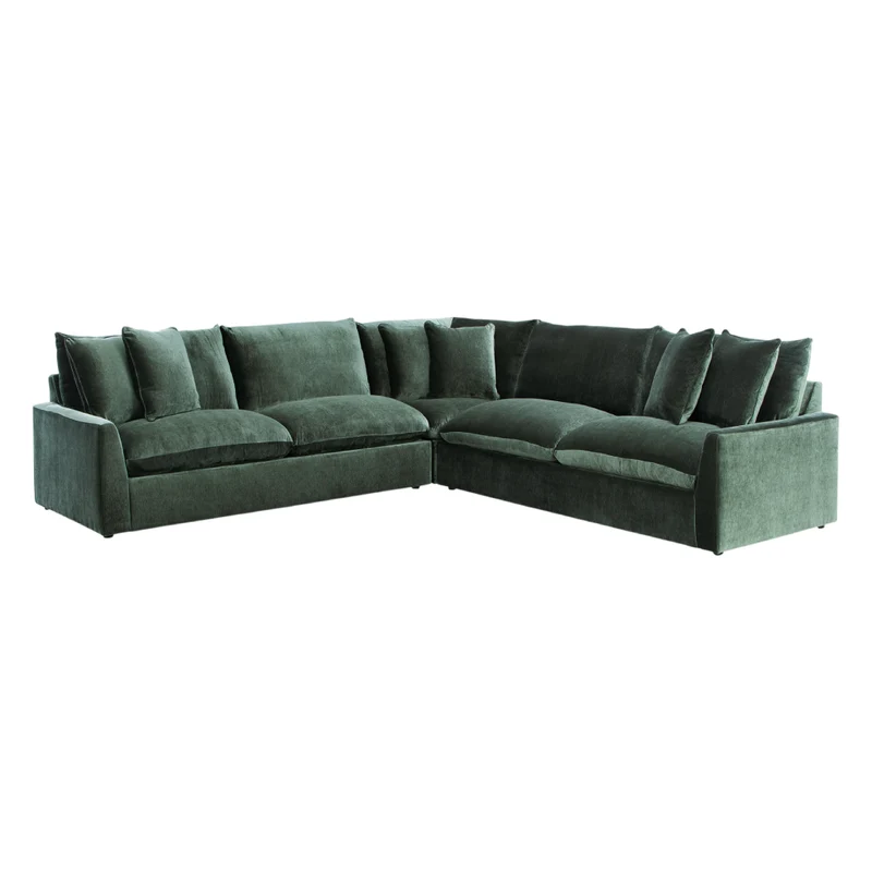 Sectionnel 3 pièces en tissu vert jade avec coussins - Carriage View