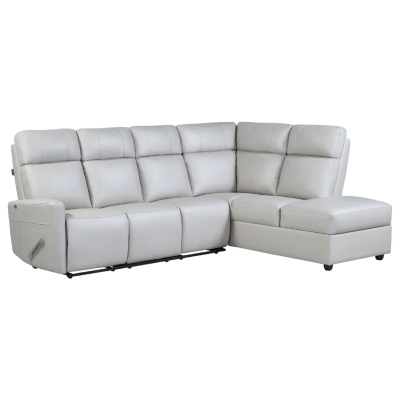 Sectionnel inclinable aspect cuir avec table centrale rabattable & chaise longue - Prague