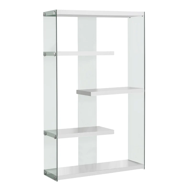 Bibliothèque en verre trempé avec 4 tablettes en MDF/stratifié blanc lustré - I 3290