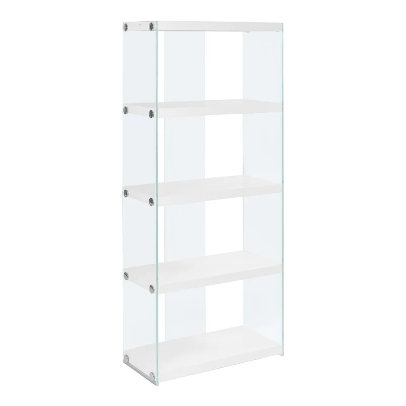 Bibliothèque en verre trempé avec 4 tablettes en MDF/stratifié blanc lustré - I 3289