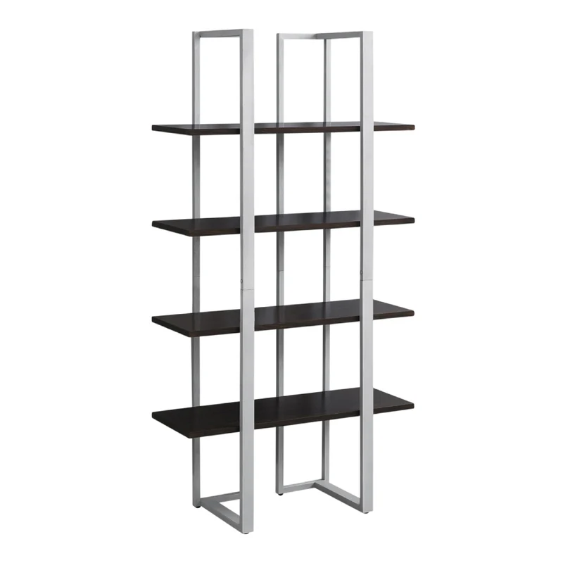 Étagère en métal argenté avec 4 tablettes en MDF/stratifié espresso - I 7239