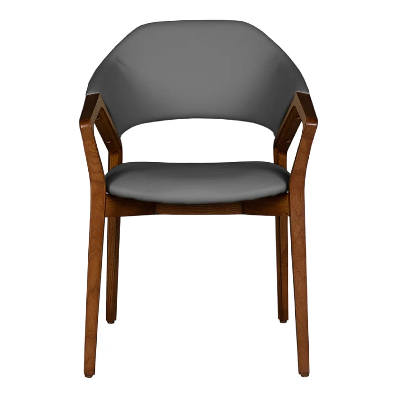 Chaise de salle à manger en cuir et en bois de frêne teint noyer - Mila