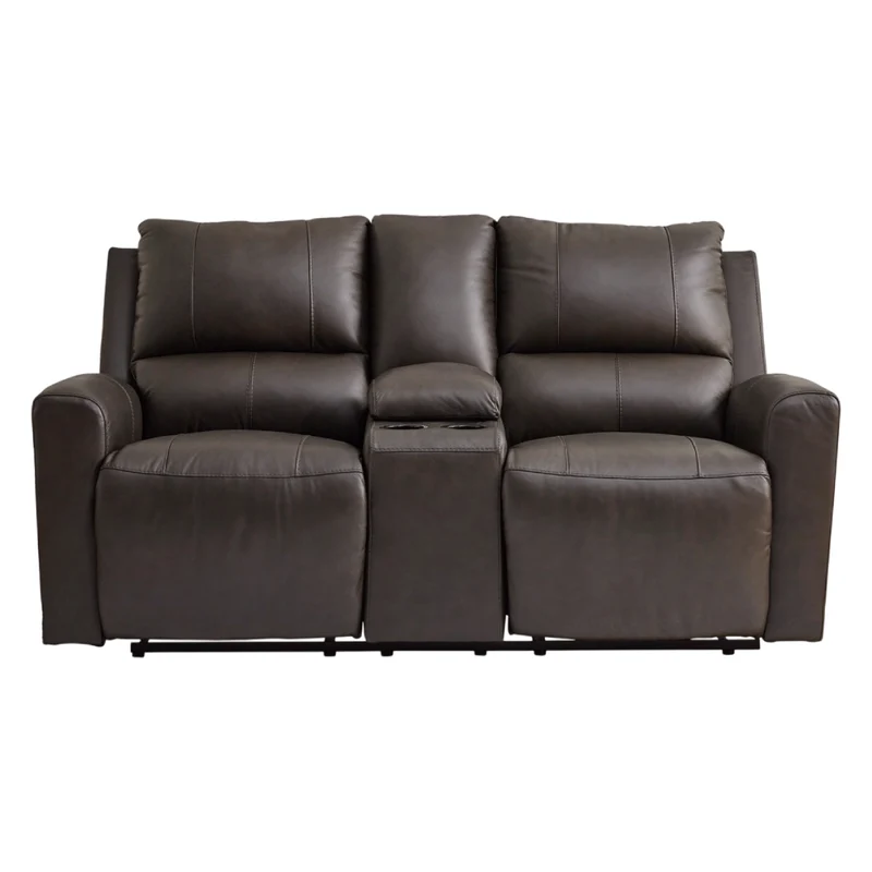 Causeuse inclinable motorisée en cuir gris foncé avec console - Boxmere