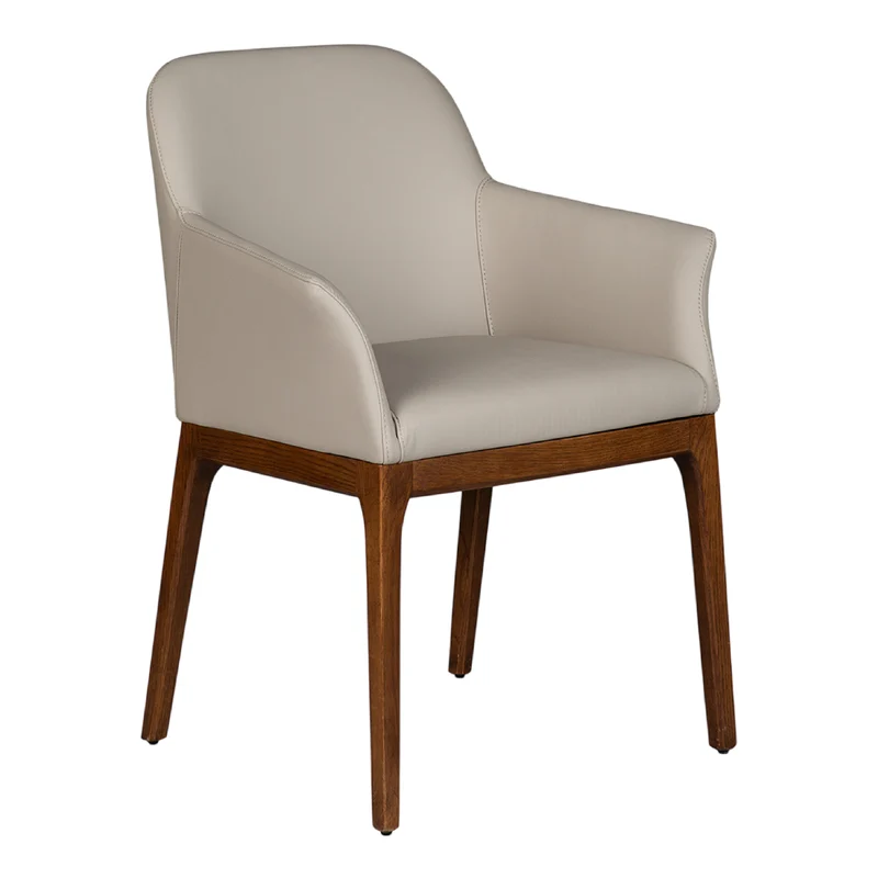 Chaise de salle à manger rembourrée en cuir et bois de chêne teinte noyer - Ann