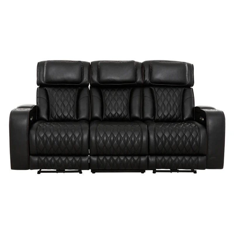 Sofa inclinable motorisé en cuir noir avec table rabattable & éclairage DEL - Colton