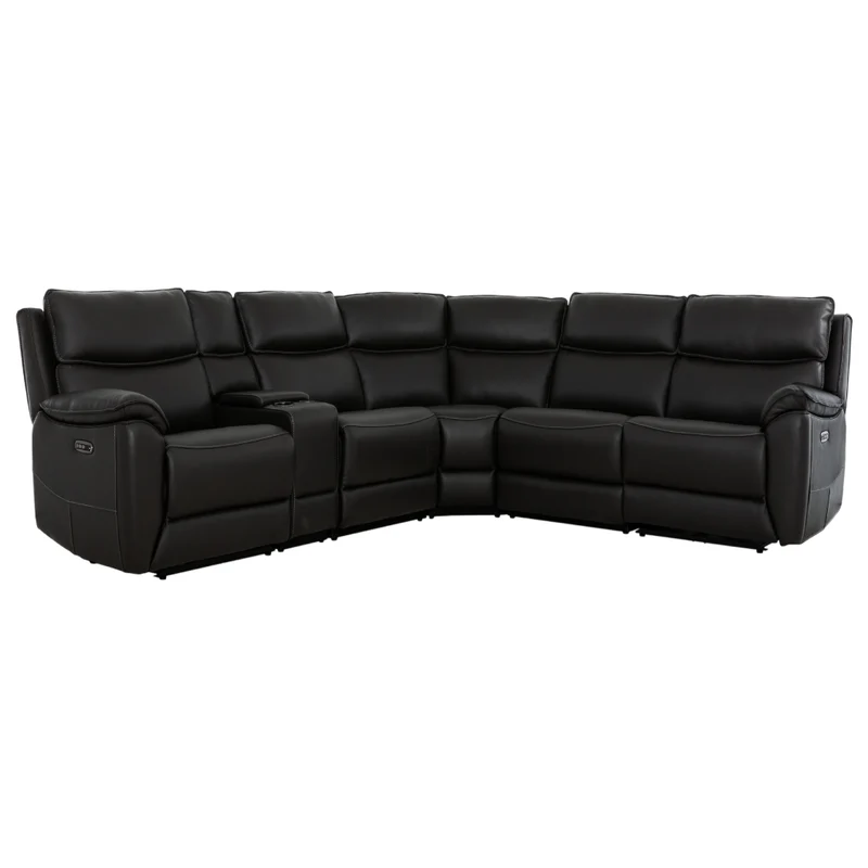 Sectionnel inclinable motorisé 6 pièces en cuir noir espresso avec console - Knox