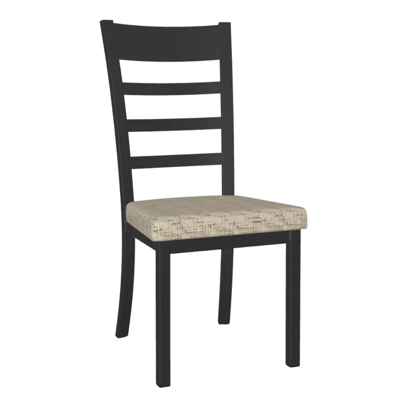 Chaise de salle à manger en métal noir avec une assise rembourrée en tissu beige - Owen