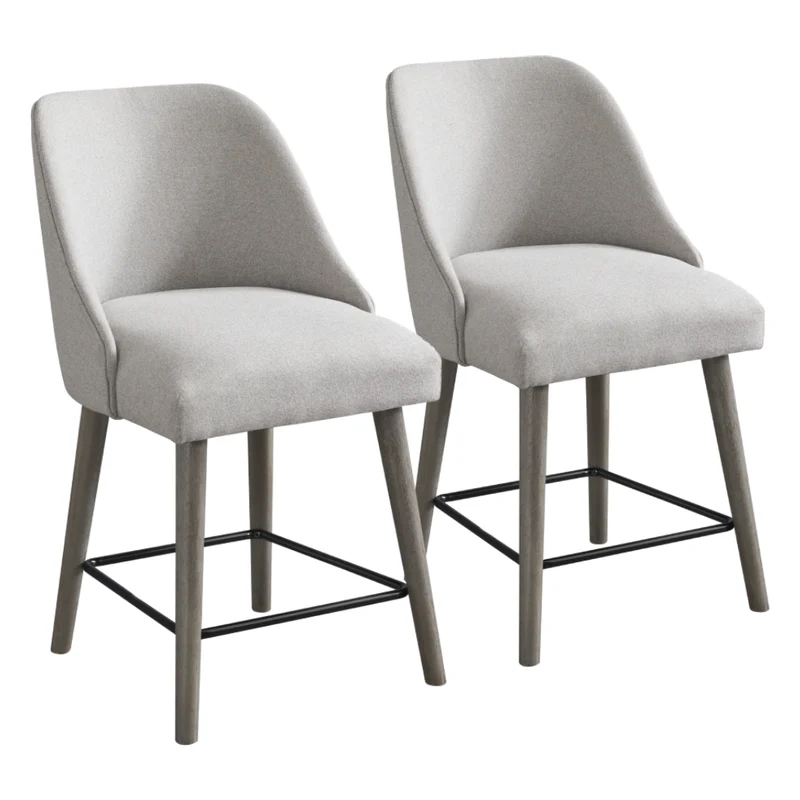 Ensemble de 2 tabourets de bar rembourrés en tissu texturé gris pâle - Ronstyne