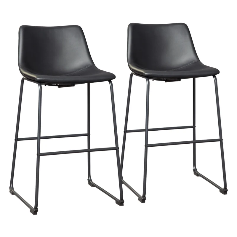 Ensemble de 2 tabourets de comptoir aspect cuir noir - Centiar