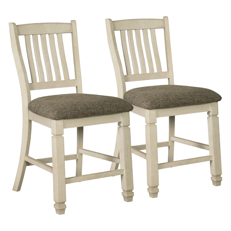 Ensemble de 2 tabourets de bar en bois avec assise rembourrée en tissu brun - Bolanburg