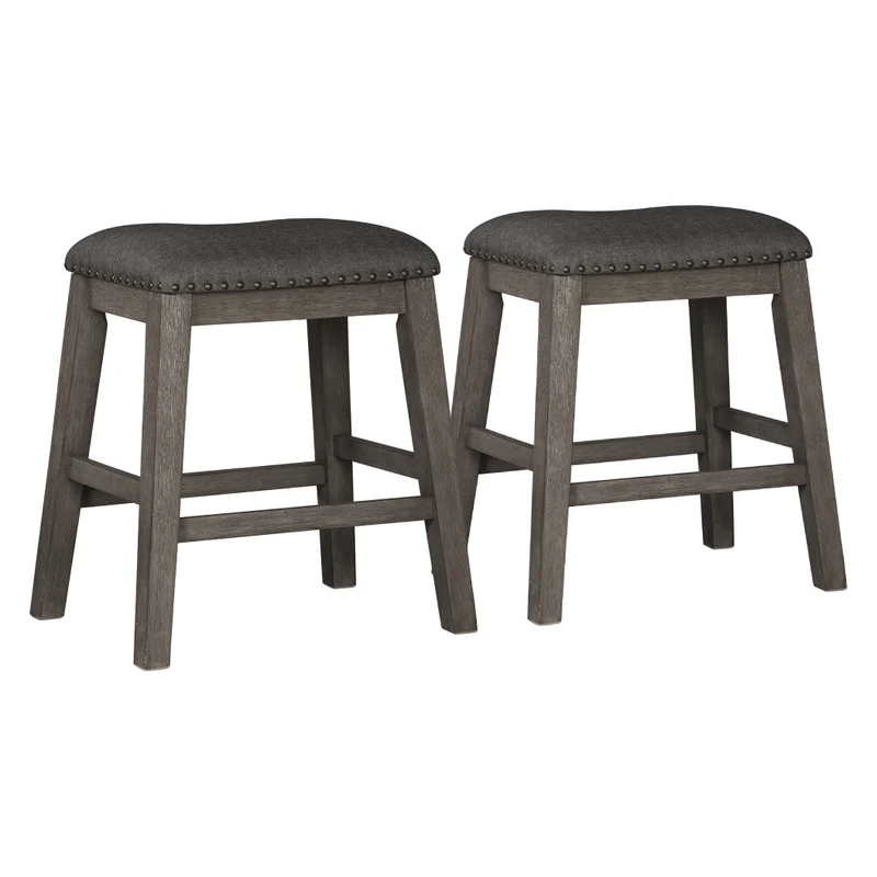 Ensemble de 2 tabourets de comptoir en bois avec assise rembourrée en tissu gris - Caitbrook