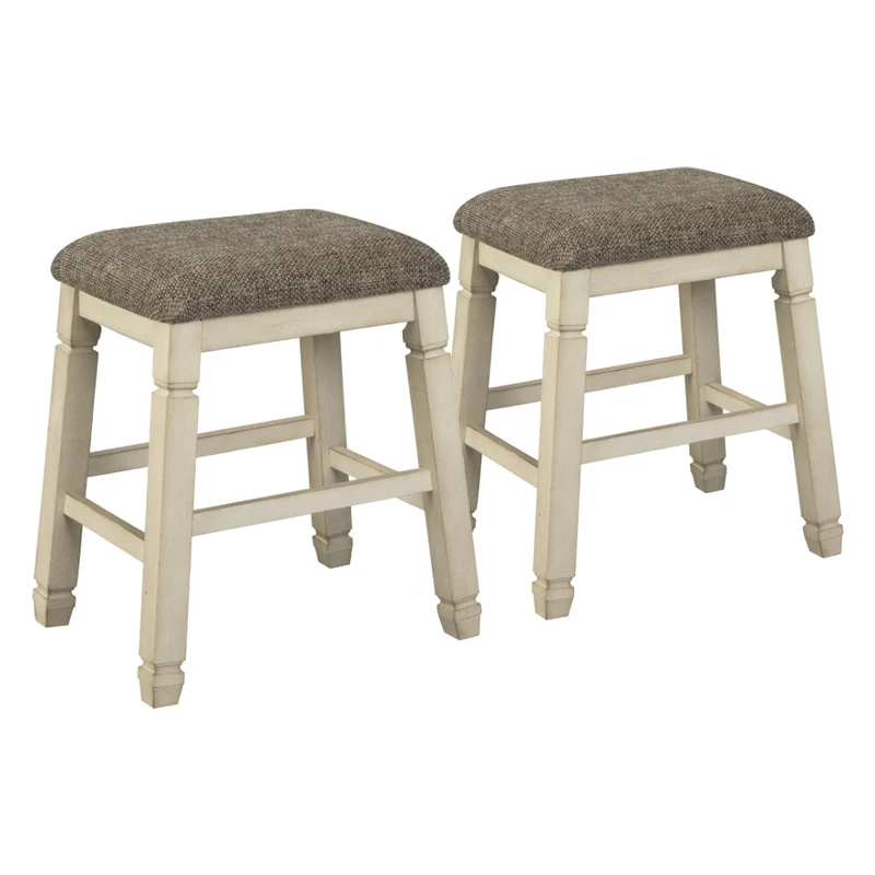 Ensemble de 2 tabourets de comptoir en bois avec assise rembourrée en tissu brun - Bolanburg