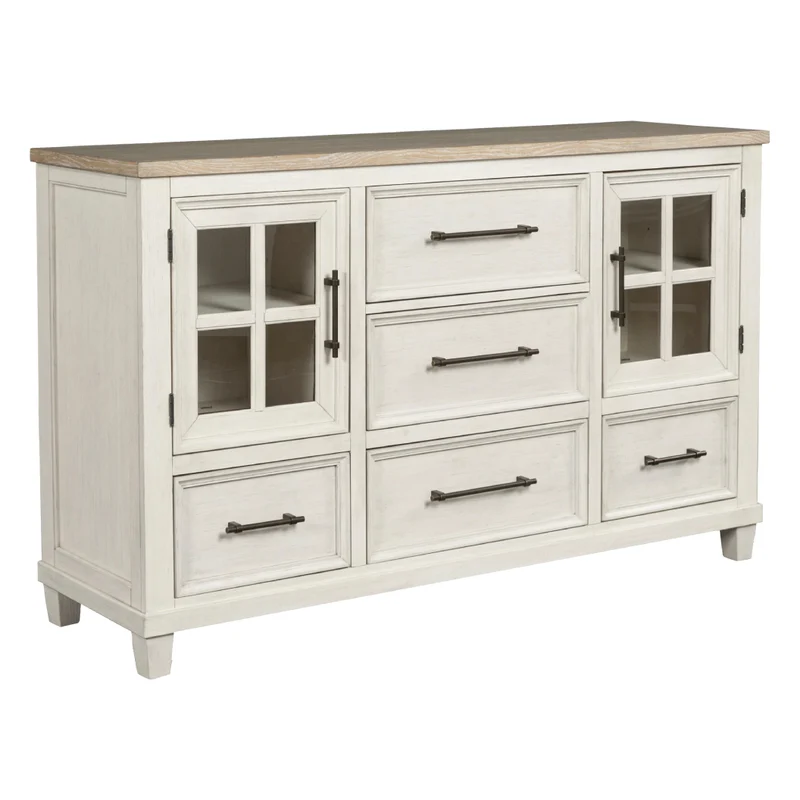 Bureau à 5 tiroirs et 2 portes en bois/placage bicolore - Shaybrock