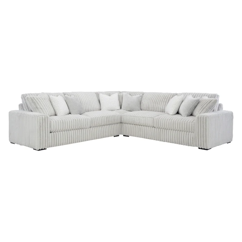 Sectionnel 3 pièces en velours côtelé blanc avec coussins - Stupendous