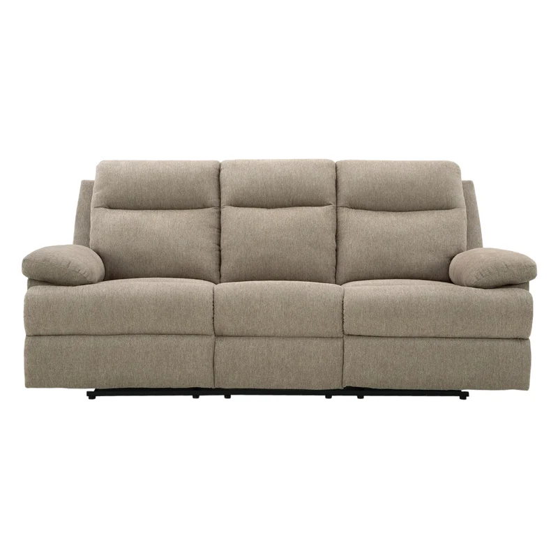 Sofa inclinable en tissu chenille taupe avec table centrale rabattable - Side-Swipe