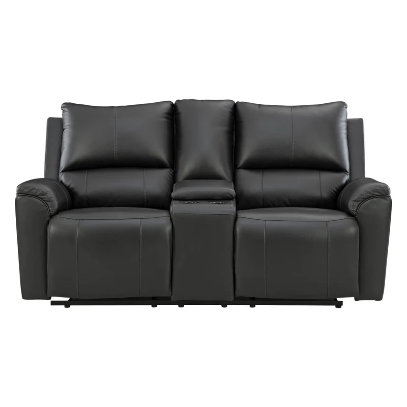 Causeuse inclinable aspect cuir noir avec console - Glossmore