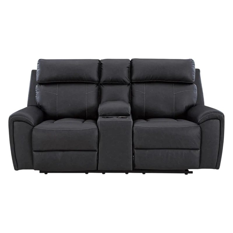 Causeuse berçante et inclinable aspect cuir noir avec console - Montacute