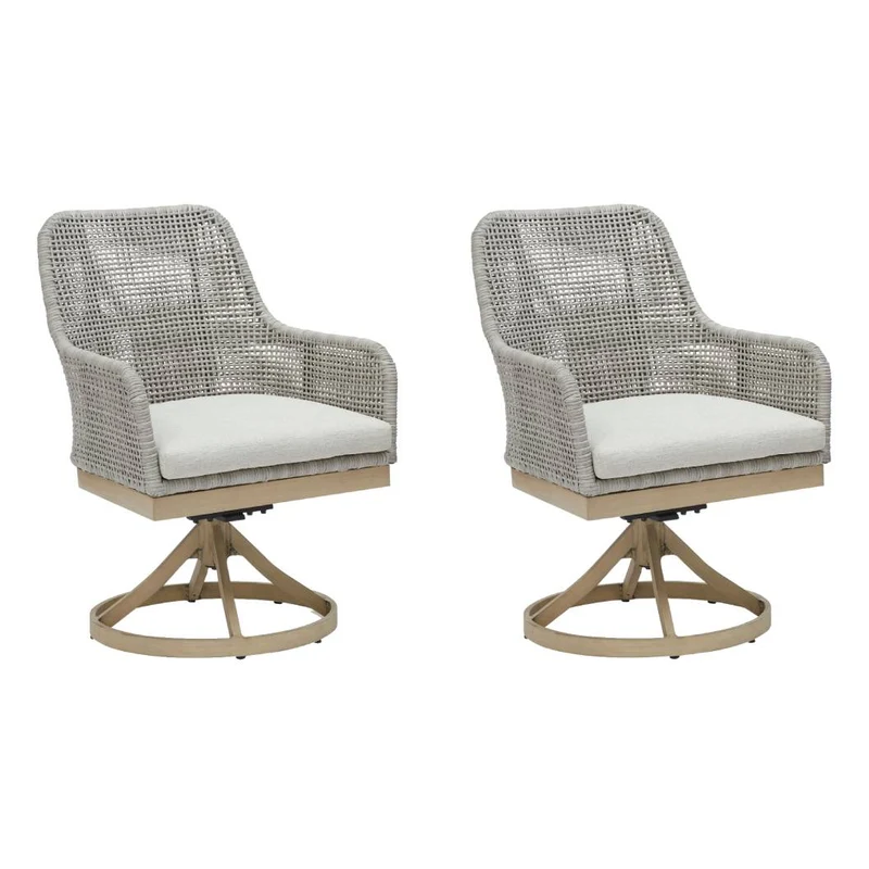 Ensemble de 2 chaises pivotantes extérieures en tissu Nuvella et en osier gris pale - Seton Creek