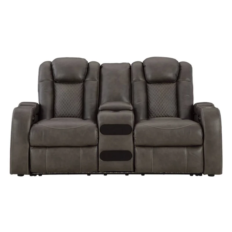 Causeuse inclinable motorisée aspect cuir gris foncé avec console - Mountainous