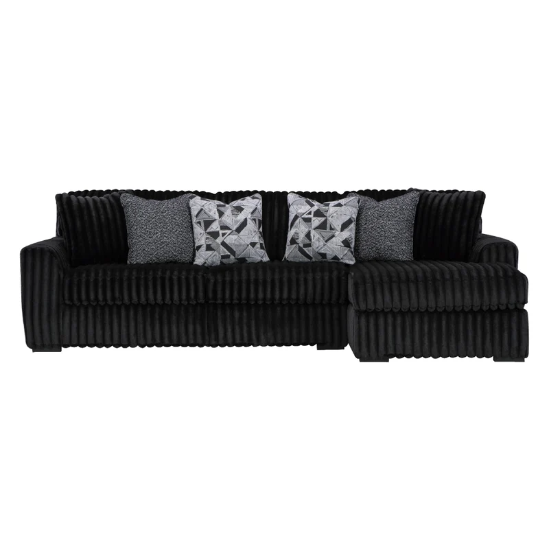 Sofa en velours côtelé noir avec chaise longue & coussins - Gabbyleigh